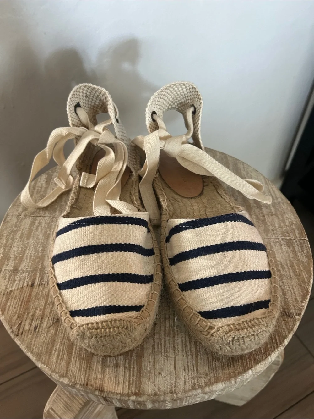 Soludos Navy White Striped Lace-Up Espadrille Flats Ankle Tie —Sz. 7